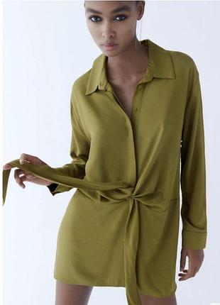 Сукня-сорочка zara з вузлом (хакі)
