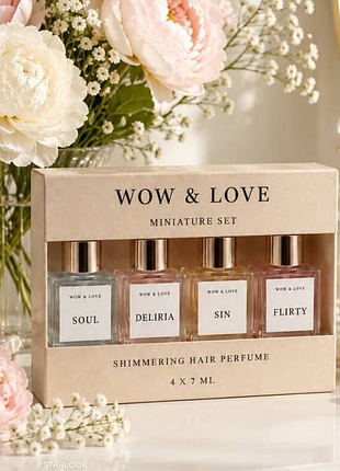 Сет мініатюр парфумів для волосся з блиском wow&love 4 х 7 мл
