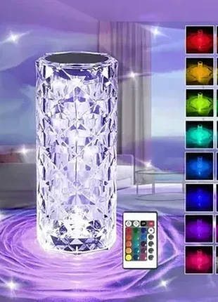 Настільна декоративна проекційна світлодіодна сенсорна лампа-ночник rgb crystal rose ambience 20,5 см