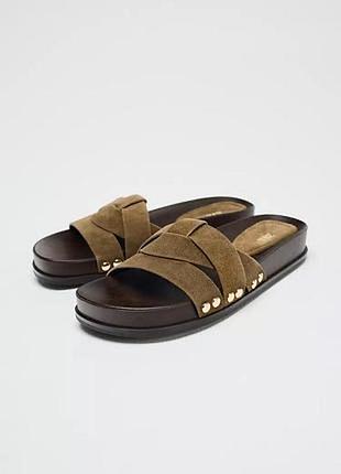 Zara шльопанці босоніжки сандалі шкіряні 40р 26см