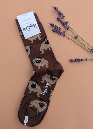 Шкарпетки чоловічі happy socks коричневі мопс демісезонні, коричневий 2701831