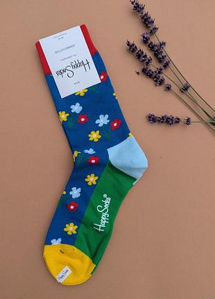 Носки женские happy socks синие цветы демисезонные, синий 2701839