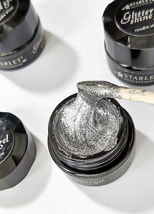 Гель-краска для дизайна ногтей starlet professional glitter shine gel серебристая с глиттером, 10 мл