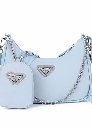 Женская сумка prada хобо голубая