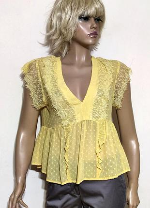 Zara cетчатая блуза в горошек с рюшами zara  /7847/n