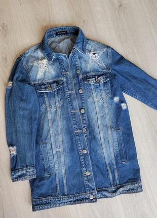 Женская удлиненная джинсовая курточка куртка размер s со звездами water jeans