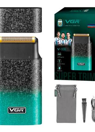 Электробритва vgr v-308 шейвер, двойное лезвие, 9000 rpm, led дисплей зелёный