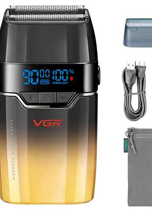 Електробритва vgr v-308 шейвер, подвійне лезо, 9000 rpm, led-дисплей золотий