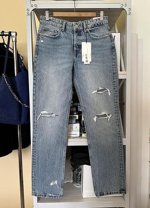 Рівні прямі блакитні джинси zara з розрізами