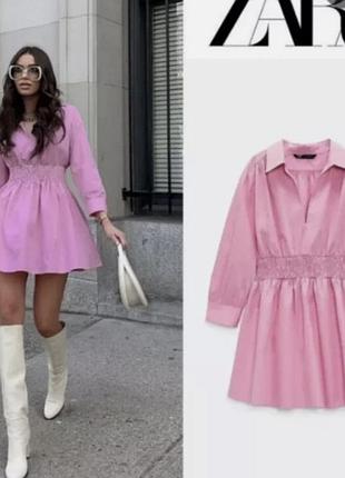 Платье женское мини- zara short poplin dress размер s розовое
