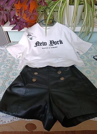 Новые черные шорты zara из экокожи р. xs