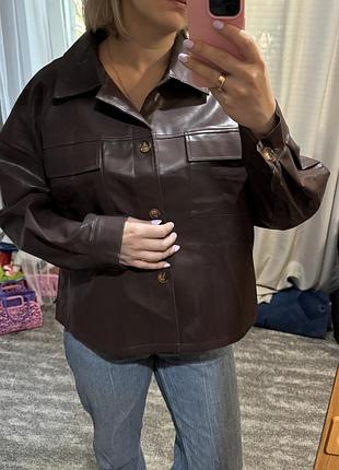 Жіноча шкіряна куртка оверсайз  l-xl