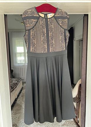 Мереживна чорна сукня bodyflirt boutique на нюдовій підкладці (розмір l/xl)