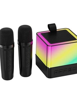 Караоке-колонка k18 с двумя беспроводными микрофонами и подсветкой black