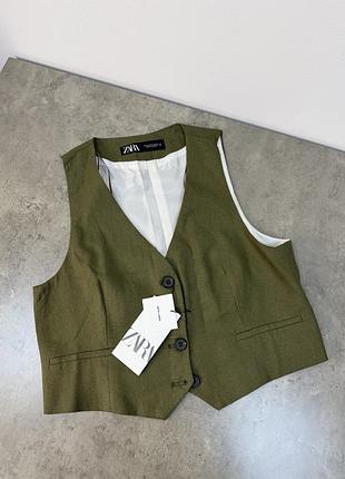 Женский льняной зеленый 💚 жилет zara жилетка льняная зара