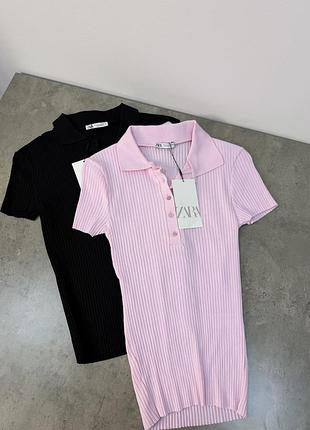 Женское поло в рубчик zara футболка с воротником и пуговицами зара