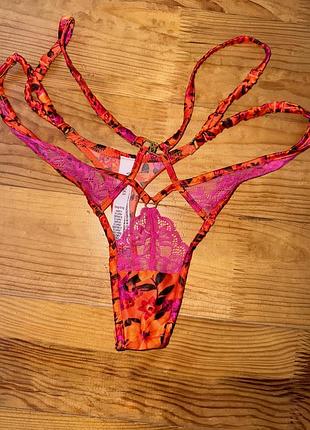 Трусики стрінги яскраві помаранчеві рожеві  victoria’s secret висока посадка сексуальні