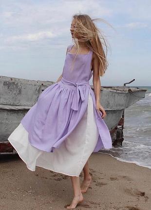 Лляна сукня бузкового кольору
