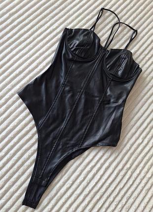 Боди женское черное под кожу zara,euro s