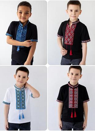 Белая вышиванка с коротким рукавом, черная вышиванка с коротким рукавом, детская вышиванка для мальчика, белья футболка с вышивкой