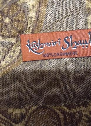 Коричневый палантин натуральный кашемир 💯 шарф пейсли турецкий огурец3 фото