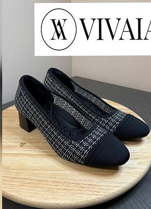 Туфли черные из твидового текстиля с удобным квадратным каблуком vivaia