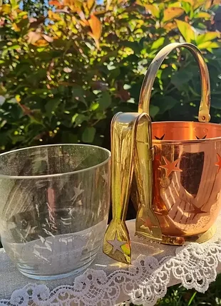 Вінтажний набір для льоду, відро зі щипцями в стилі mid-century modern.