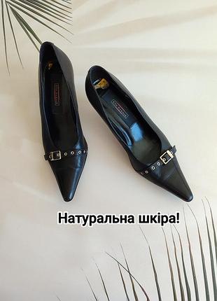 Натуральна шкіра 😎 чорні туфлі з гострим носком в стилі y2k від 5th avenue