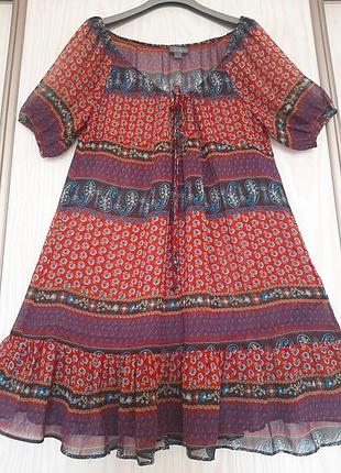 Легкое шифоновое платье с оборкой платье туника boho style р.л (m-l-xl)