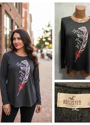 36. hollister, женский серый лонгслив с длинными рукавами реглан