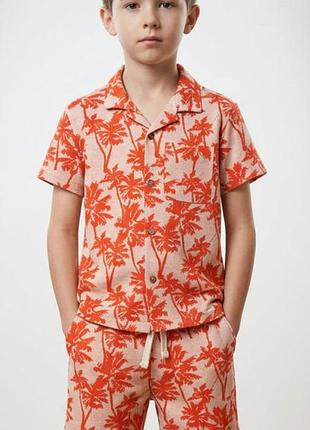 River island трикотажний костюм на хлопчика рубашка шорти з яскравим принтом пальми як новий