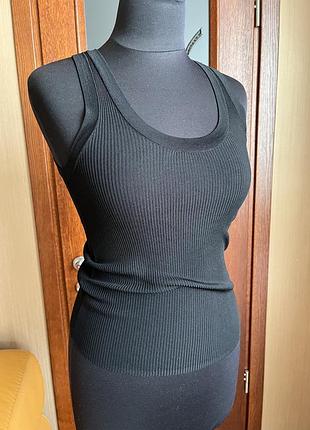 Zara майка чорна в рубчик віскоза поліамід