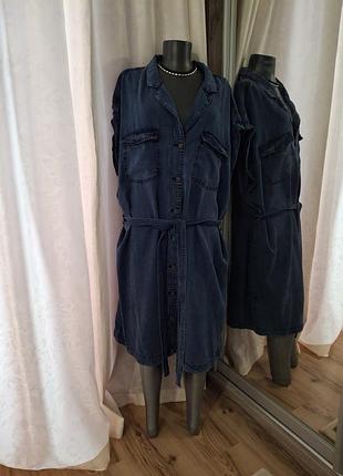 Джинсовое с карманами и поясом платье 👗 рубашка большого размера