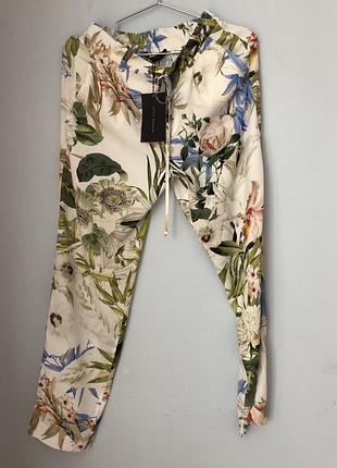 Нові літні брюки zara з елітної лінійки zara woman з 100% віскози, квітковий принт (розмір s)