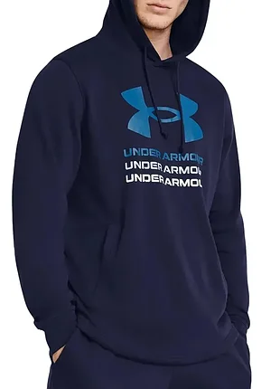 Мужская толстовка under armour ua rival terry graphic hood синяя 1386047-410