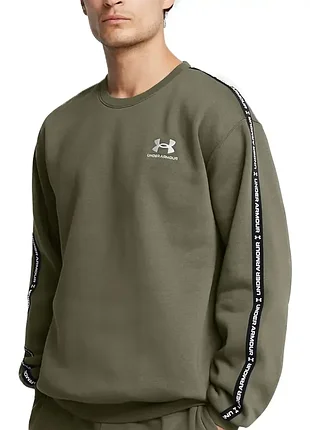 Мужская толстовка under armour ua icon fleece crew taping оливковое 1389357-390