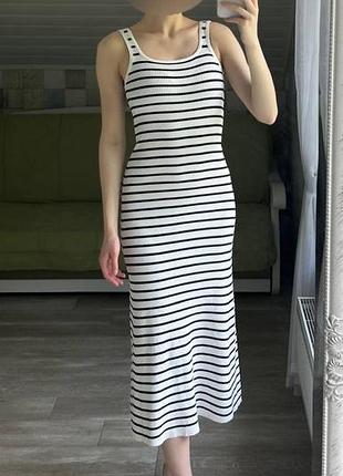 Сукня міді в смужку морська в полоску hm h&m  сукня довга максі