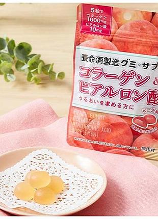 Конфеты с коллагеном и гиалуроновой кислотой персик peach gummy yomeishu, япония