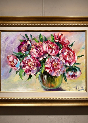 Пионы,живопись цветы,оргалит, 30х45