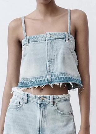 Оригинальный джинсовый кроп топ майка zara р. m