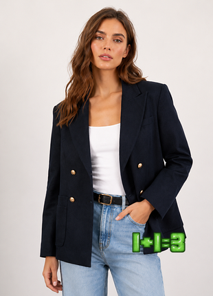 1+1=3 фирменный темно-синий двубортный женский пиджак tommy hilfiger, размер 44 - 46