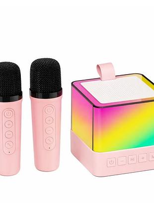Караоке-колонка k18 с двумя беспроводными микрофонами и подсветкой pink