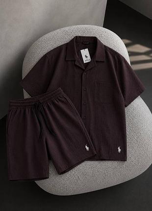 Льняной костюм шорты + рубашка polo лен