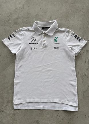 Поло mercedes amg petronas белое мужское брендовое s футболка воротником оригинал мерч boss спонсорская формула 1 винтажное