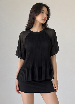 Чорна плісирована блузка topshop, розмір 40