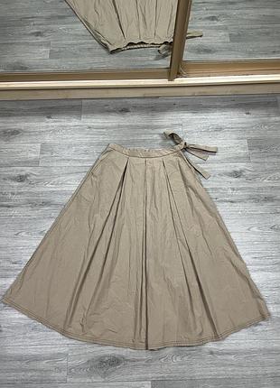 Хлопковая юбка миди weekend max mara оригинал премиум бежевая р. 44 (m/l)