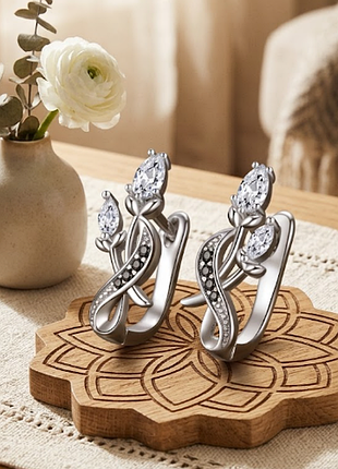 Серьги нежные камешки нержавеющая сталь stainless steel