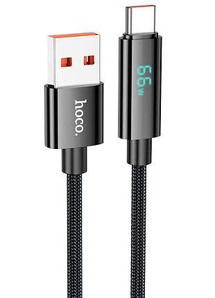 Кабель для телефона type-c hoco u125 66w для быстрой зарядки 1.2м черный