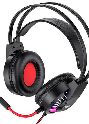 Игровые геймерские наушники hoco gaming w105 с микрофоном и led rgb подсветкой красные