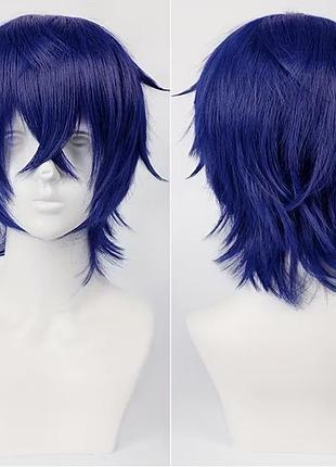 Перука з чубчиком косплей насичено - синього кольору аніме термоволокно 3952 + подарунок